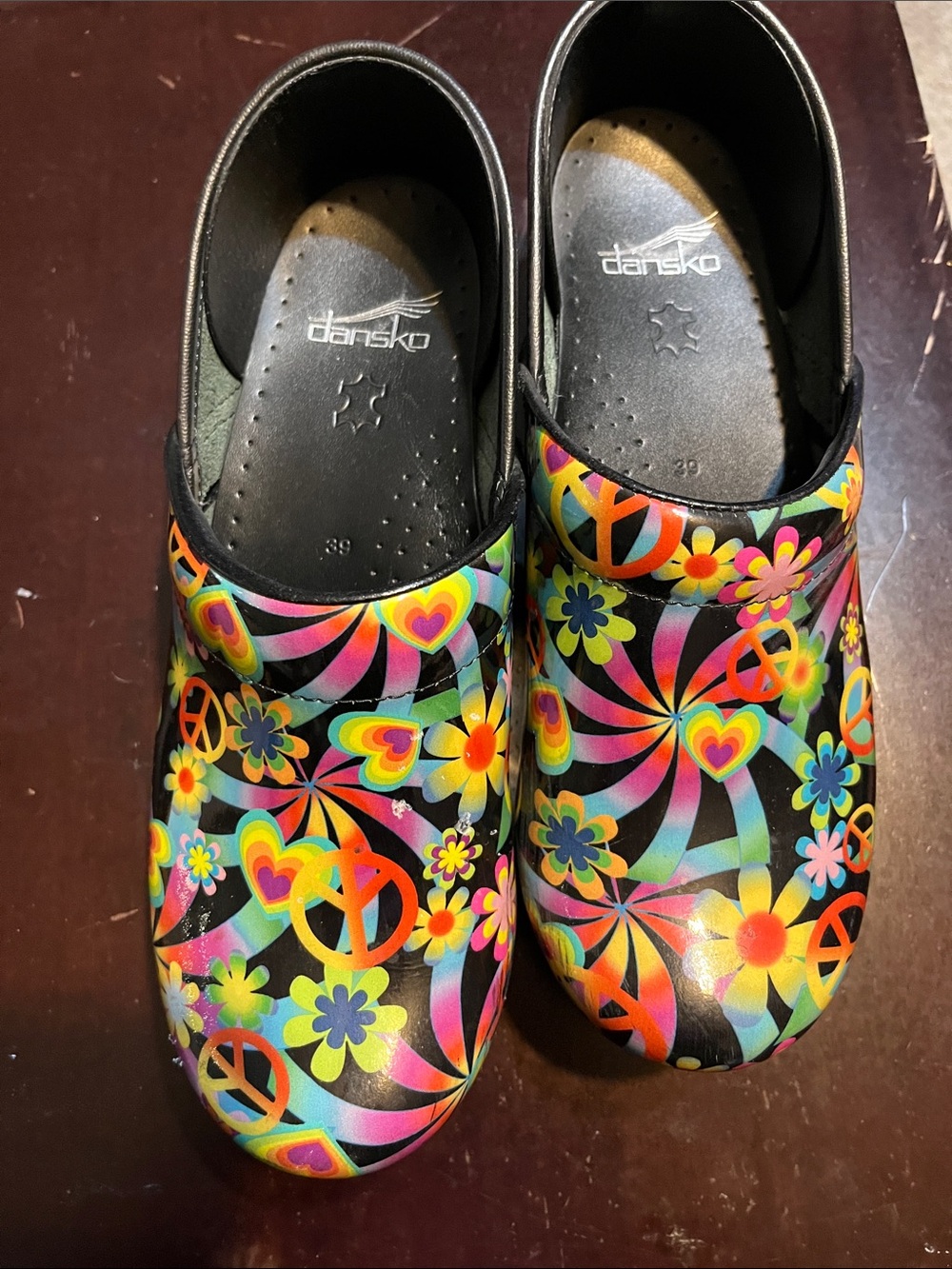 Dansko Kids Black Rainbow Floral & Peace Clog